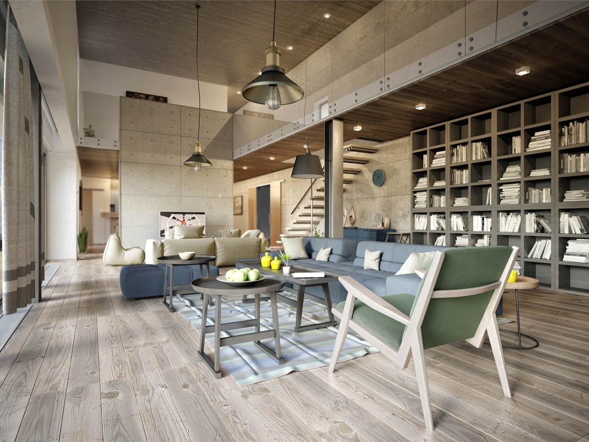 3 Eclectic Modern Apartment Layout With Industrial Concrete Wall