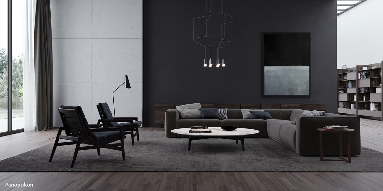 modern minimalist dark living-room