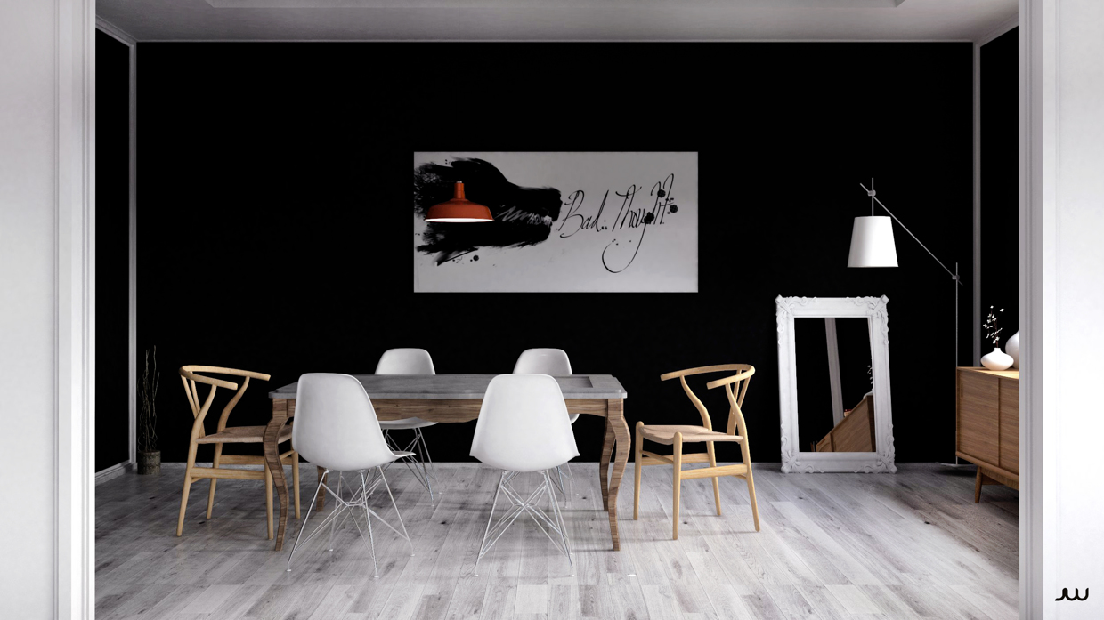 simple black and white dining room