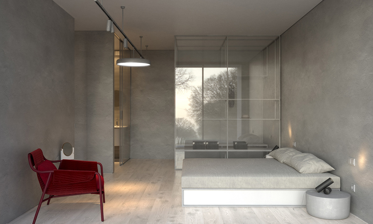 simple modern concrete bedroom