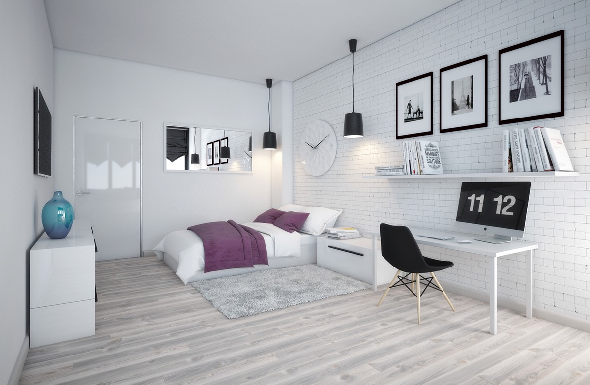 white and brick bedroom concept 