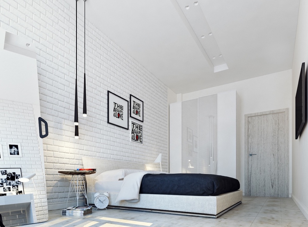 white-brick-wall bedroom decor 