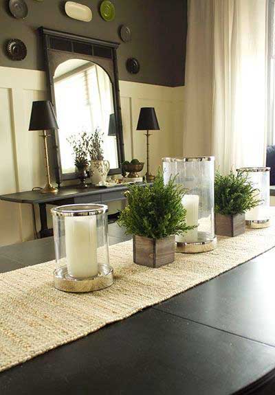 candlelight and greenery centerpiece