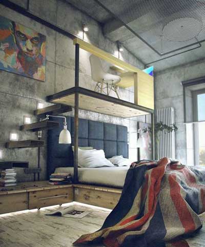 industrial style bedroom