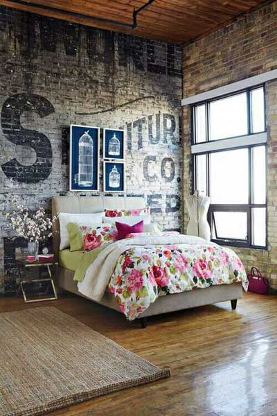 murals brick wall bedroom