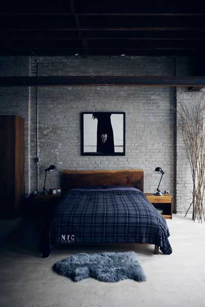 simple brick wall bedroom