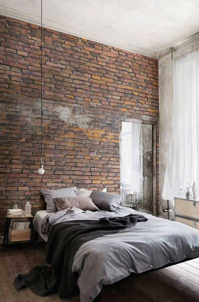 urban brick wall bedroom