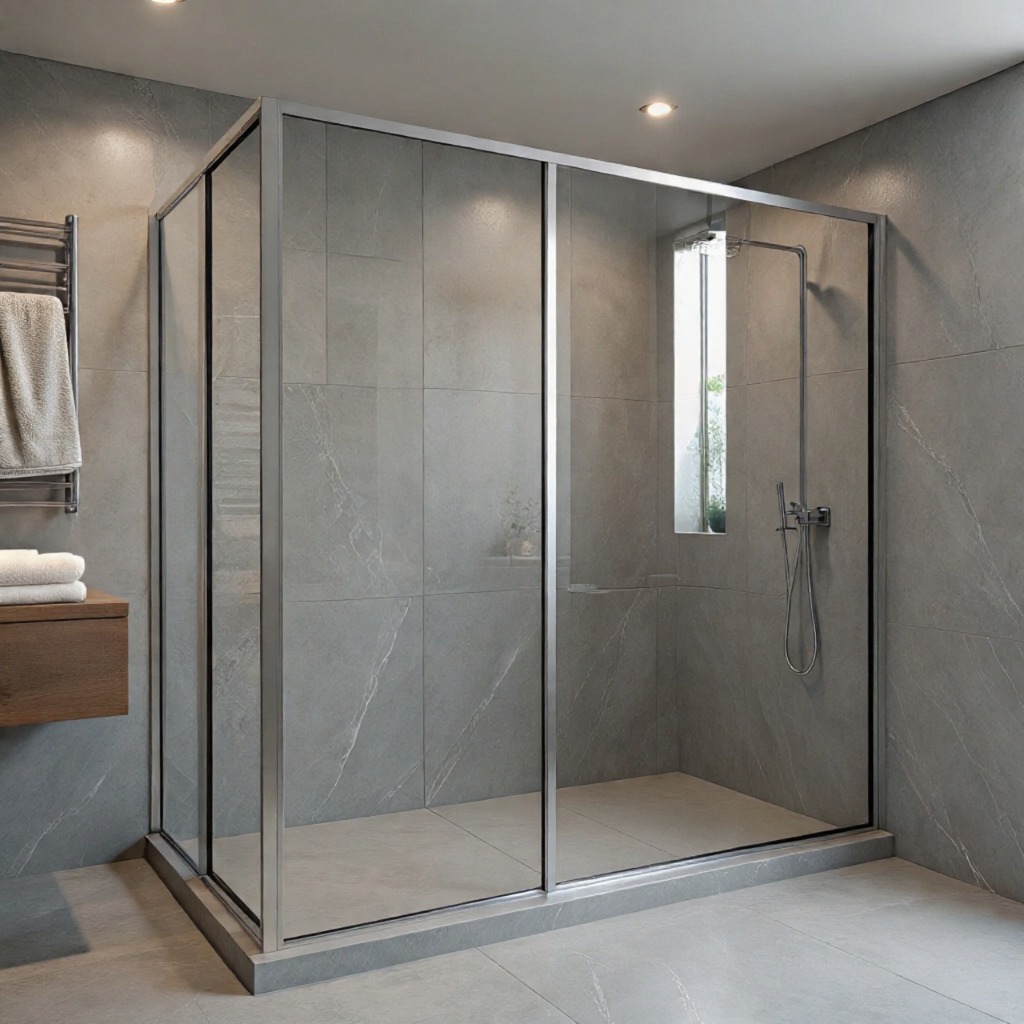 frameless glass shower door sliding to save space in bathroom