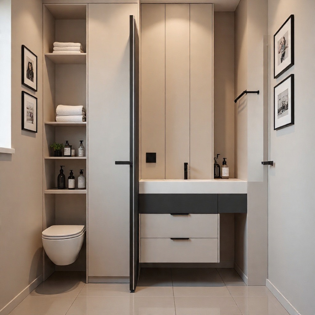 slim vertical bathroom storage with pull-out drawers