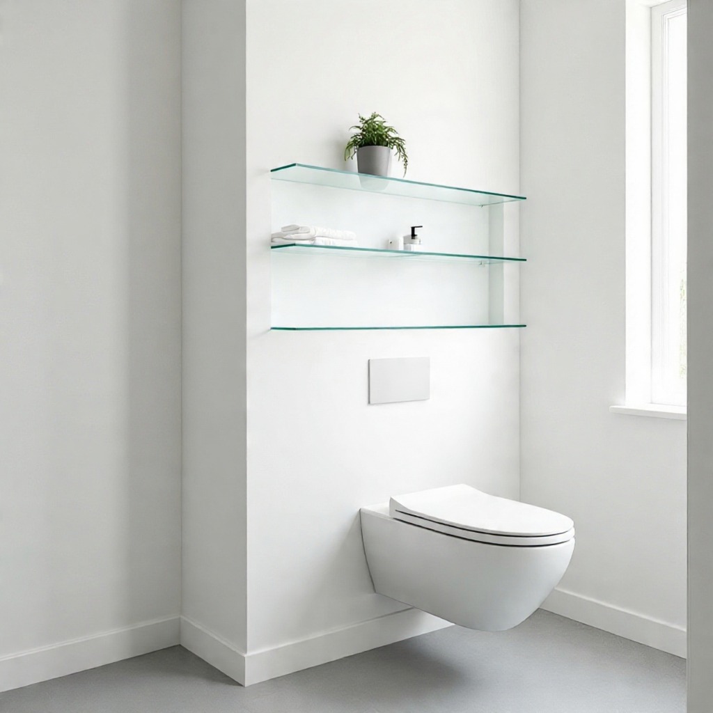 transparent floating glass shelf for small bathroom organization