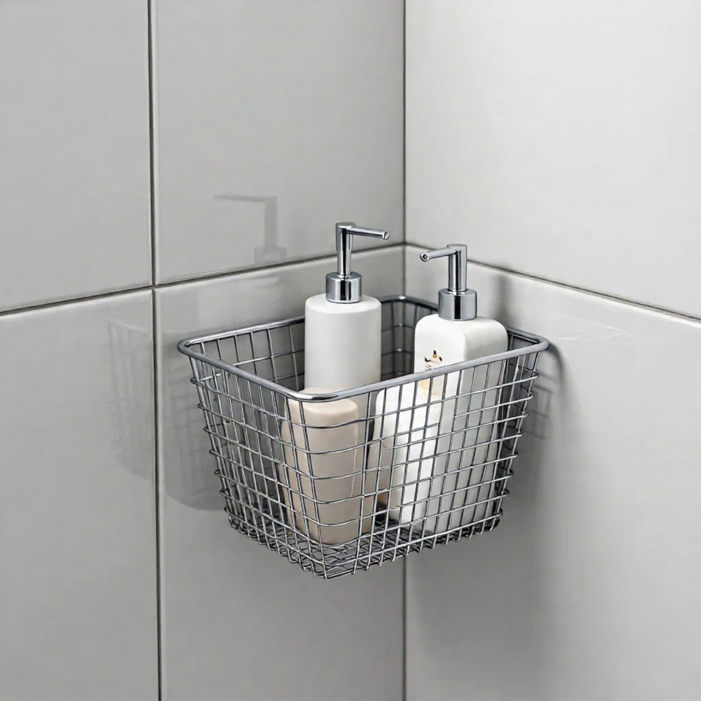 triangular wire corner basket for bathroom storage