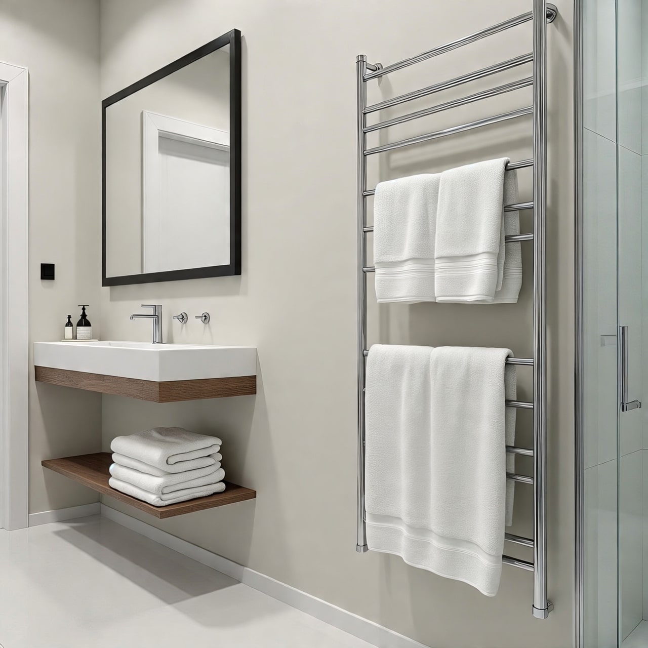 small bathroom design using mirrors and bright lighting to expand space