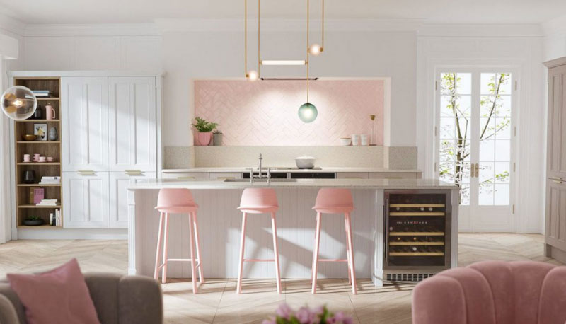Beautiful Pink Kitchen For Home, Baby Pink Breakfast Bar Stools