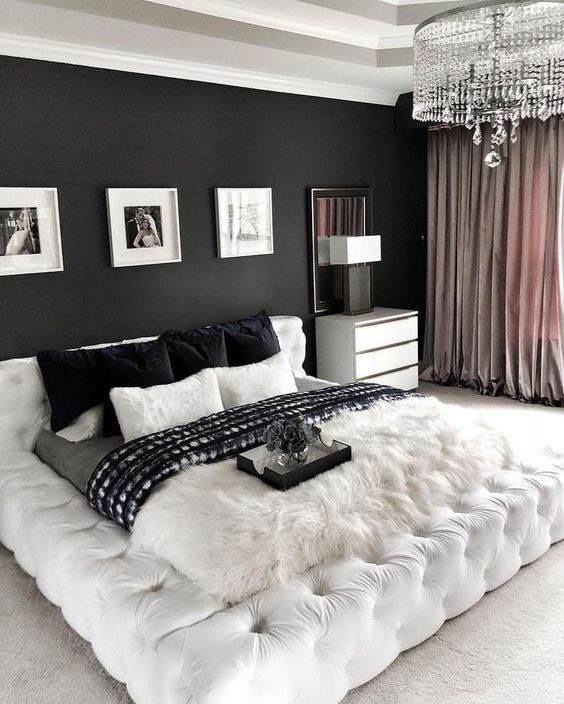 elegant black and white bedroom
