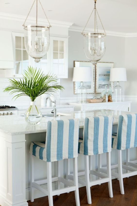 Blue and White Striped Chair for Kitchen Bar