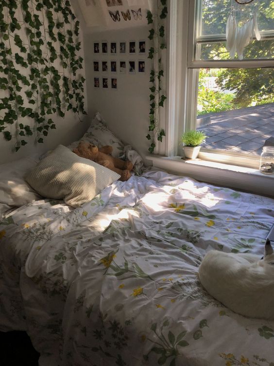 Comfortable Bedroom with Synthetic Vines