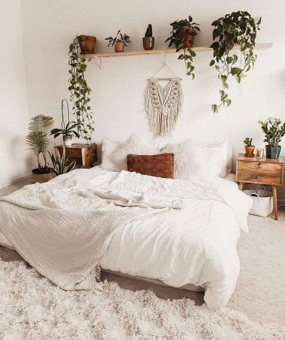 Simple-Looked Bedroom with Small Plants
