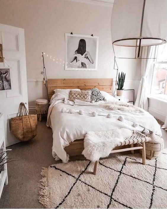 beautiful scandinavian bedroom with rug