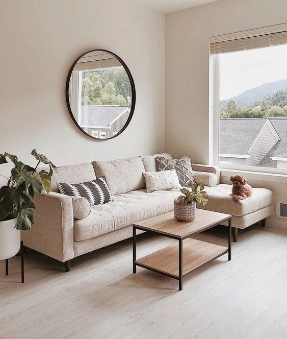 minimalist living room with beige as a base color