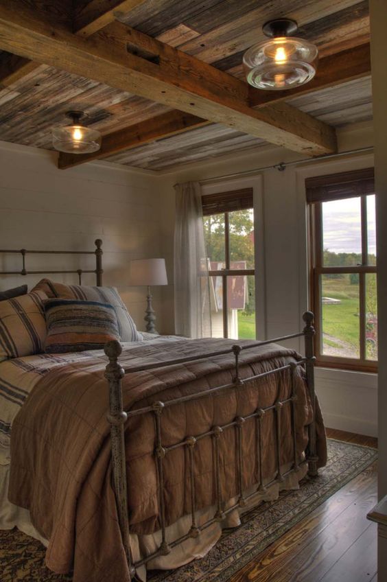 Charming Beautiful Bedroom with Two Farmhouse Ceiling Lamps