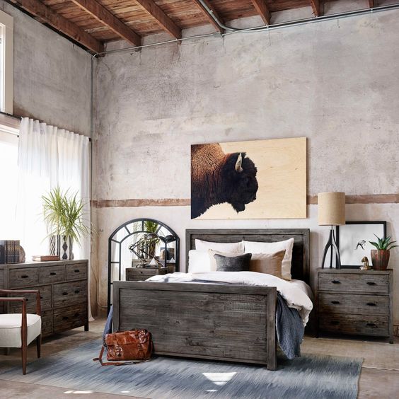 Simplified Men Bedroom with Bull Picture