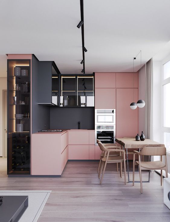 black and pink kitchen design