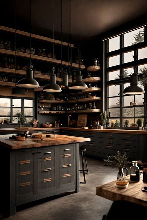 dark industrial kitchen design
