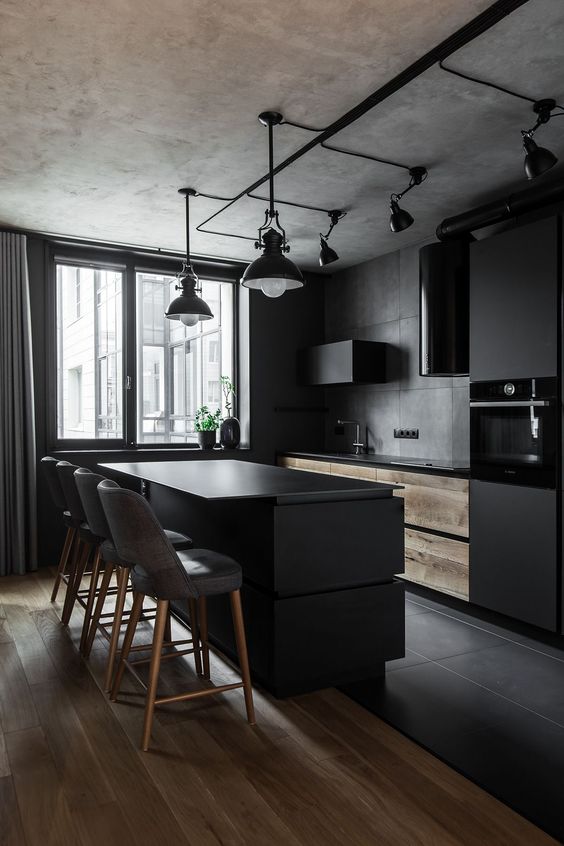 black industrial kitchen design