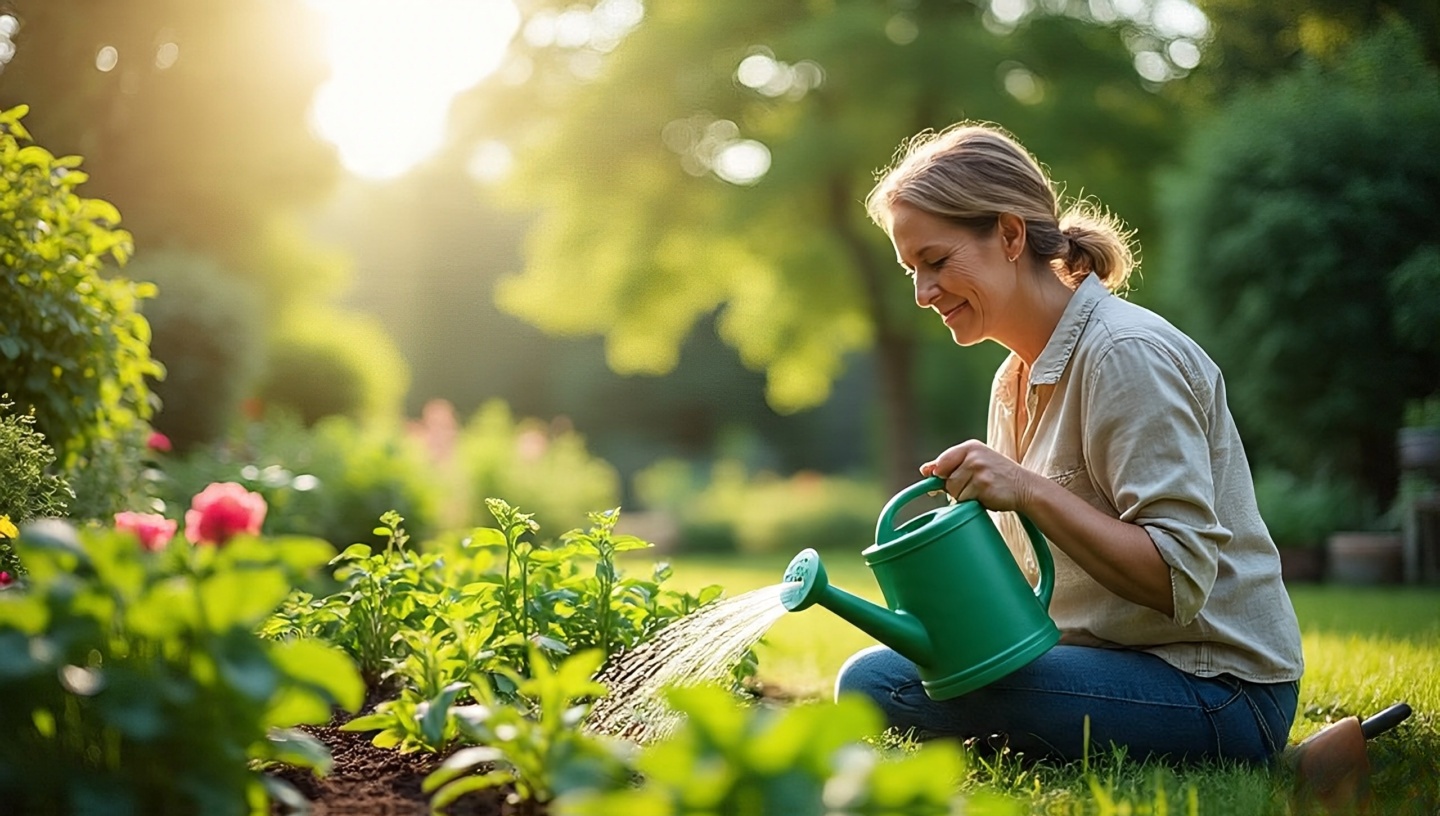 A therapist and patient working together in a therapeutic garden
