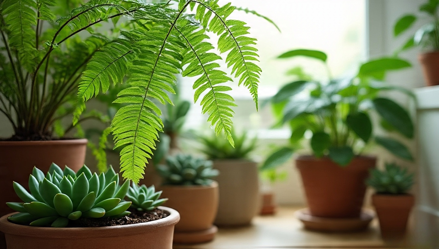 A cozy indoor space with a variety of healthy houseplants