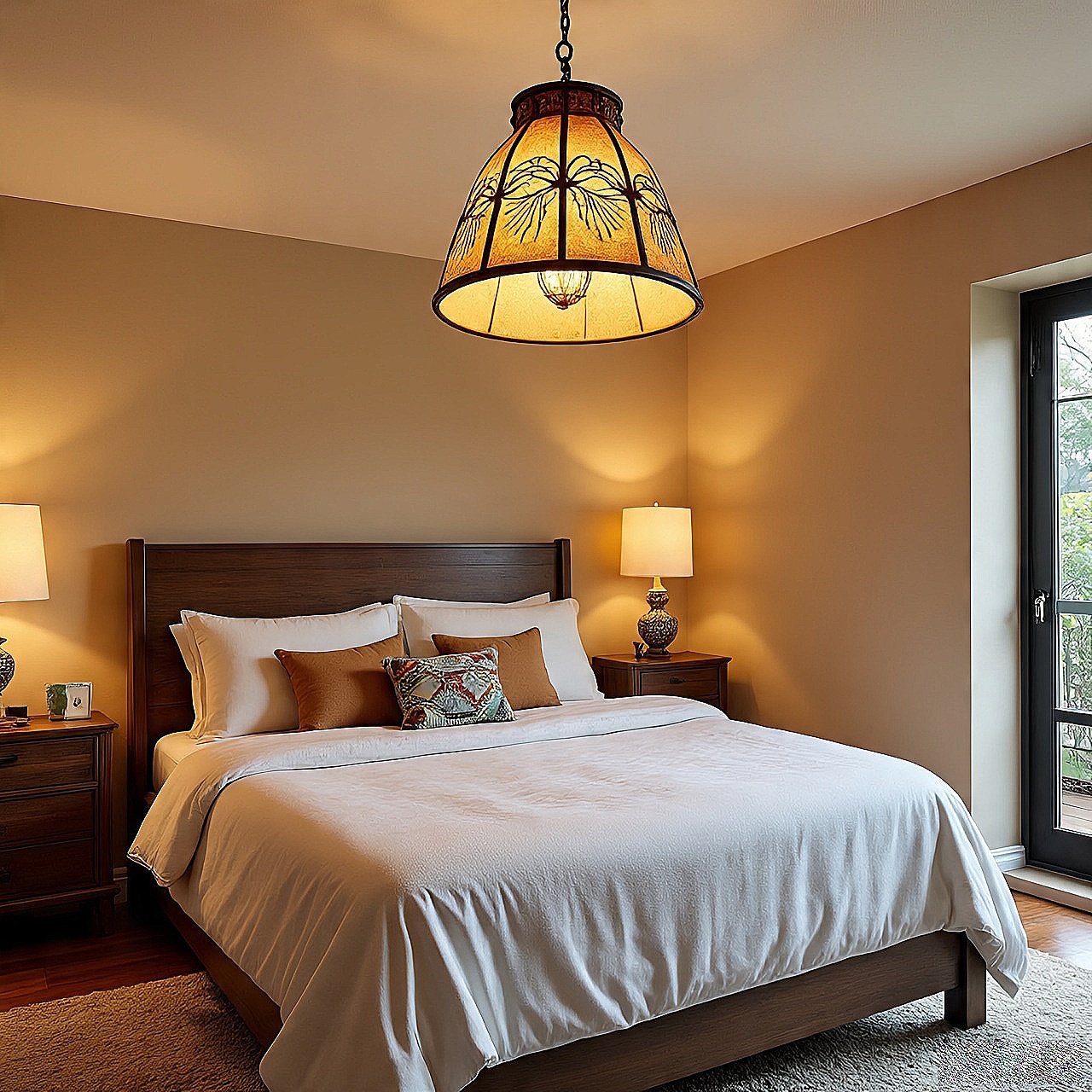 Wrought iron statement lighting in Southwestern bedroom