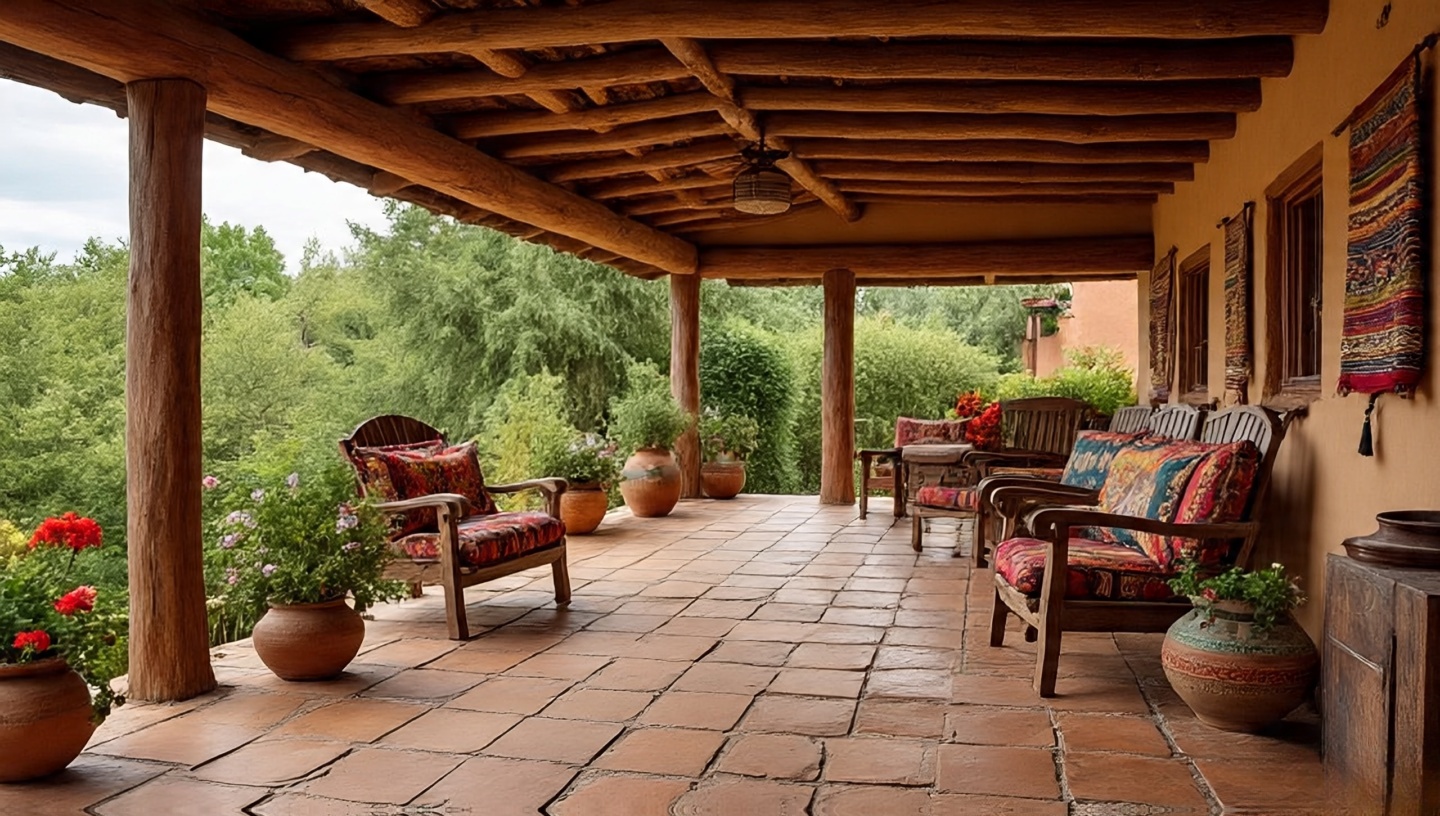 Clay tile flooring in earthy tones for authentic Southwestern patio foundation