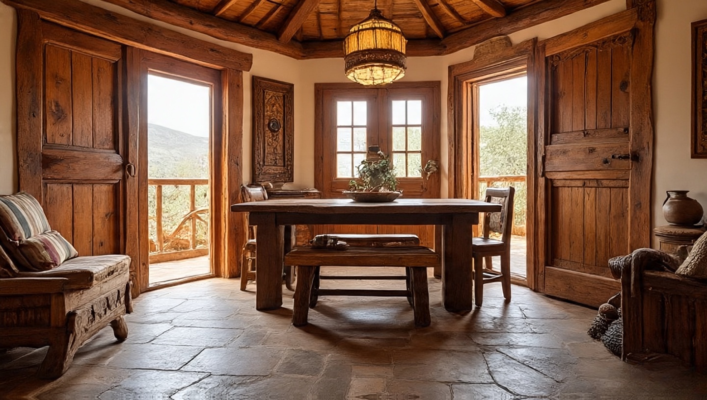 Solid wood furniture with visible grain and natural knots in Southwestern style room