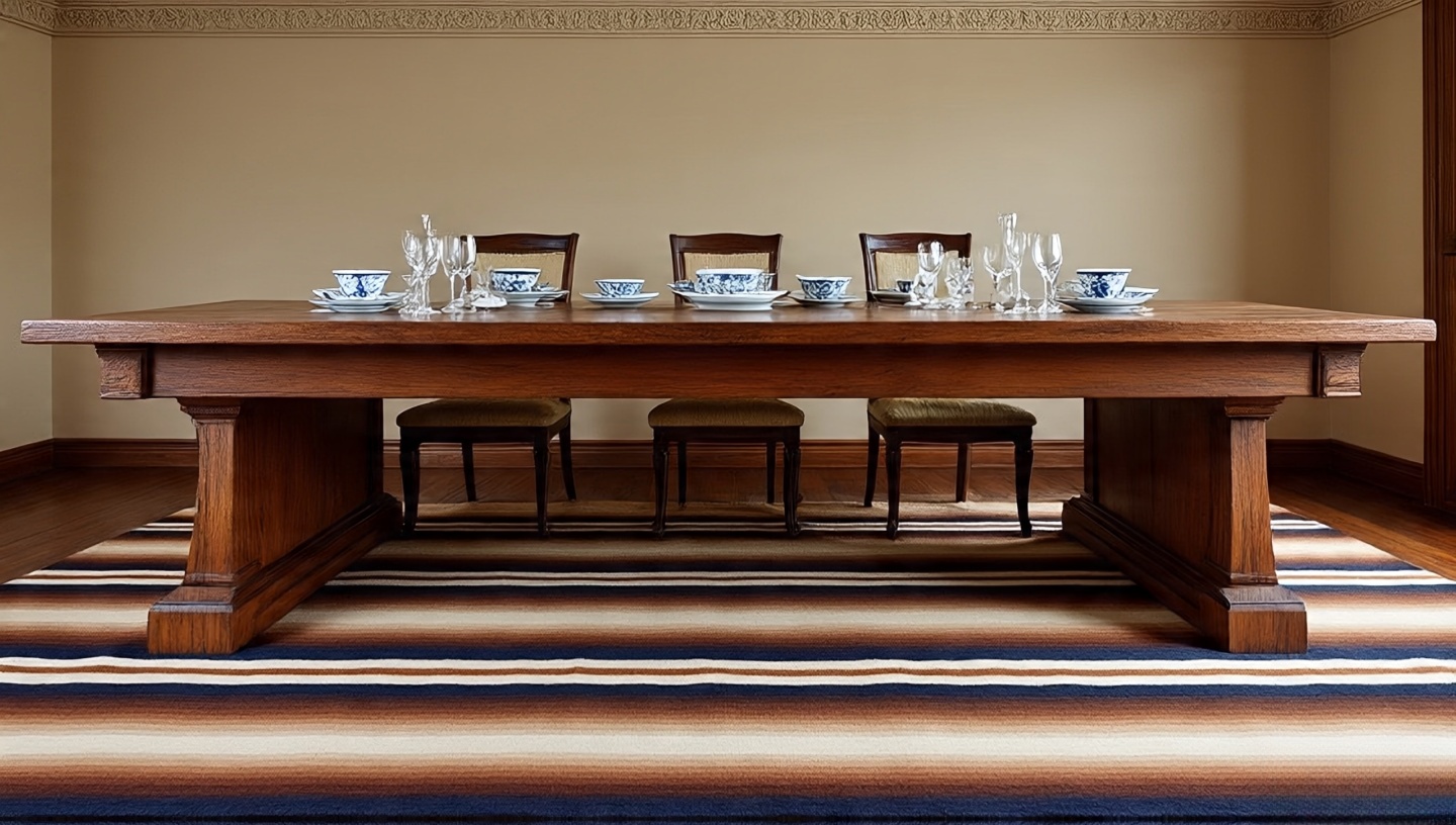 Striped Southwestern rug in dining room setting