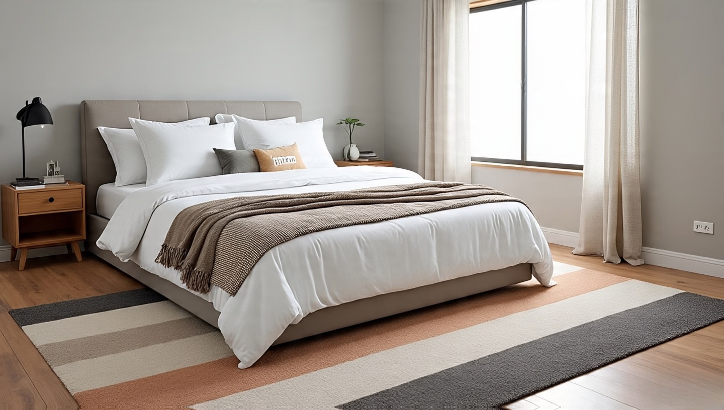 Horizon line pattern Southwestern rug in bedroom