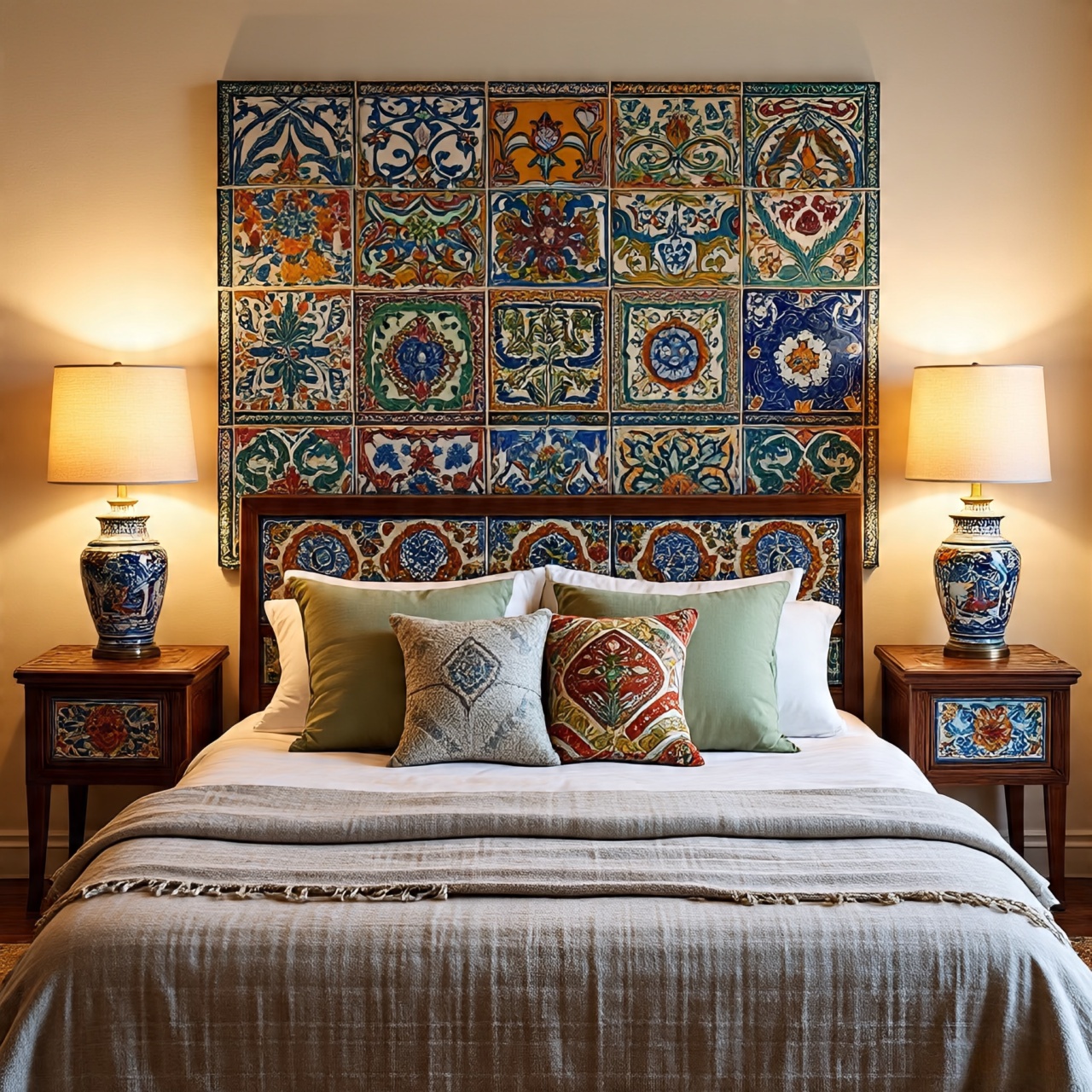 Colorful Southwestern tile accents in bedroom decor