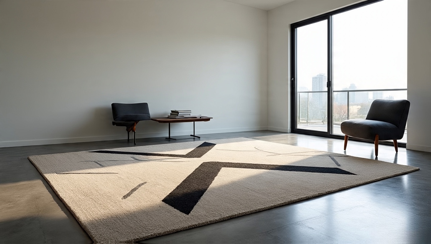 Minimalist motif Southwestern rug in modern apartment