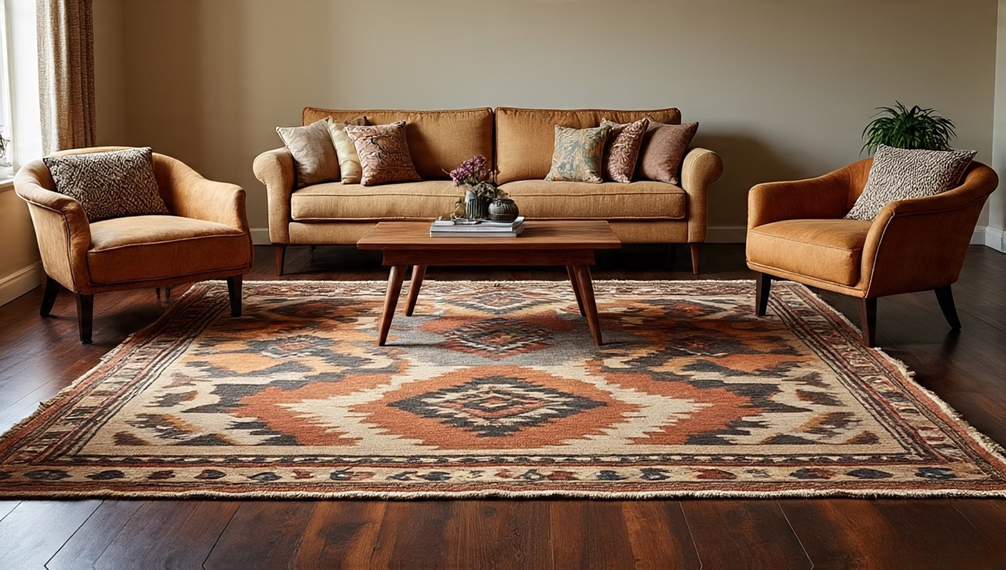 Living room with Southwestern anchor rug