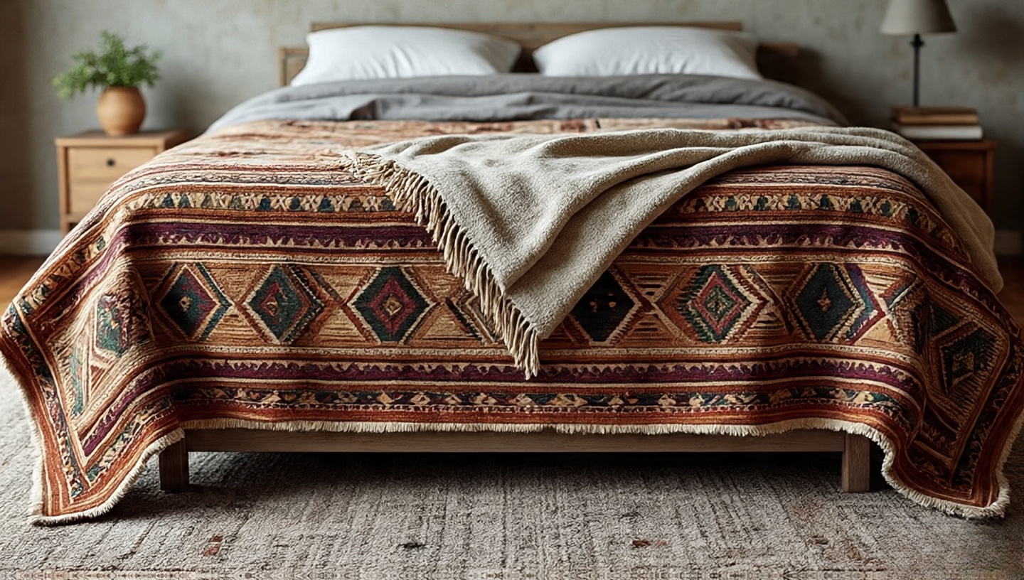 Bedroom side rugs with Southwestern patterns