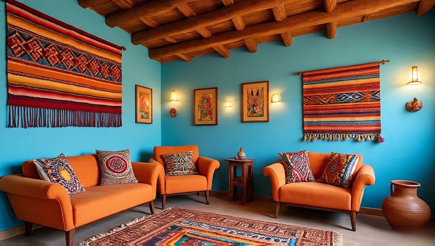 Sky Blue with Clay Orange Southwestern Interior