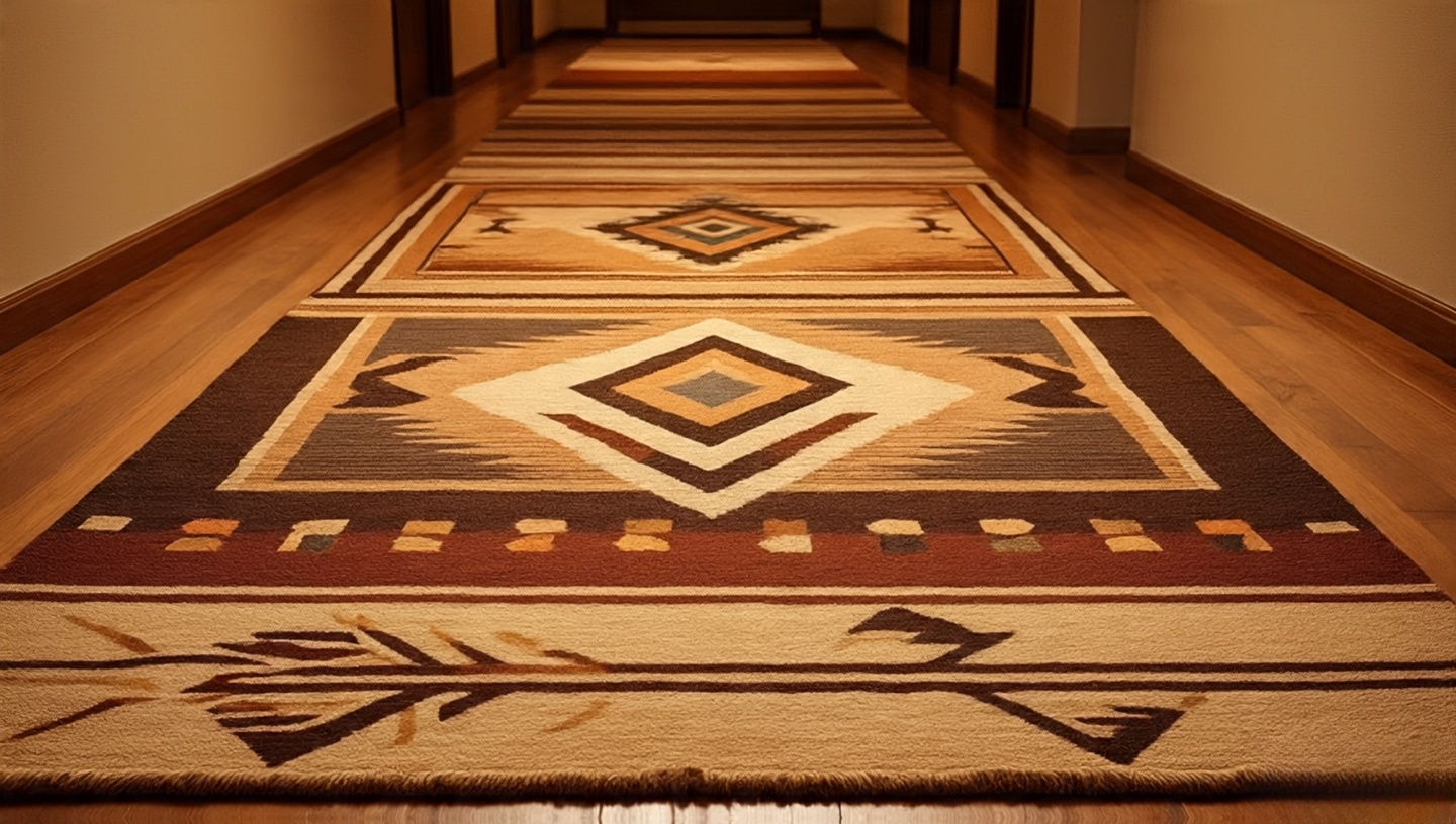 Hallway with Southwestern runner rug