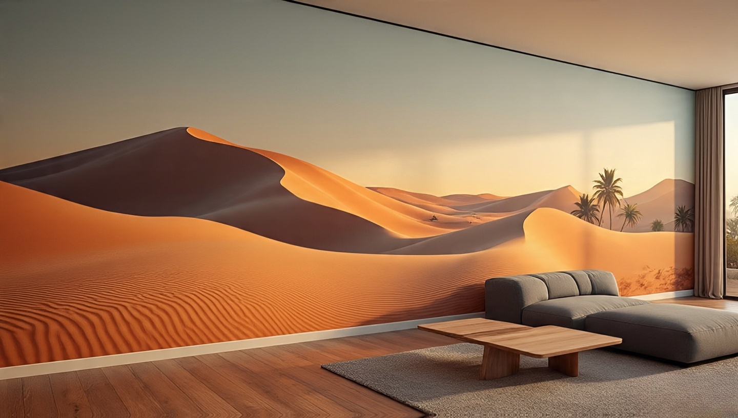 Painted desert mural featuring sweeping canyon scene transforming Southwestern living space