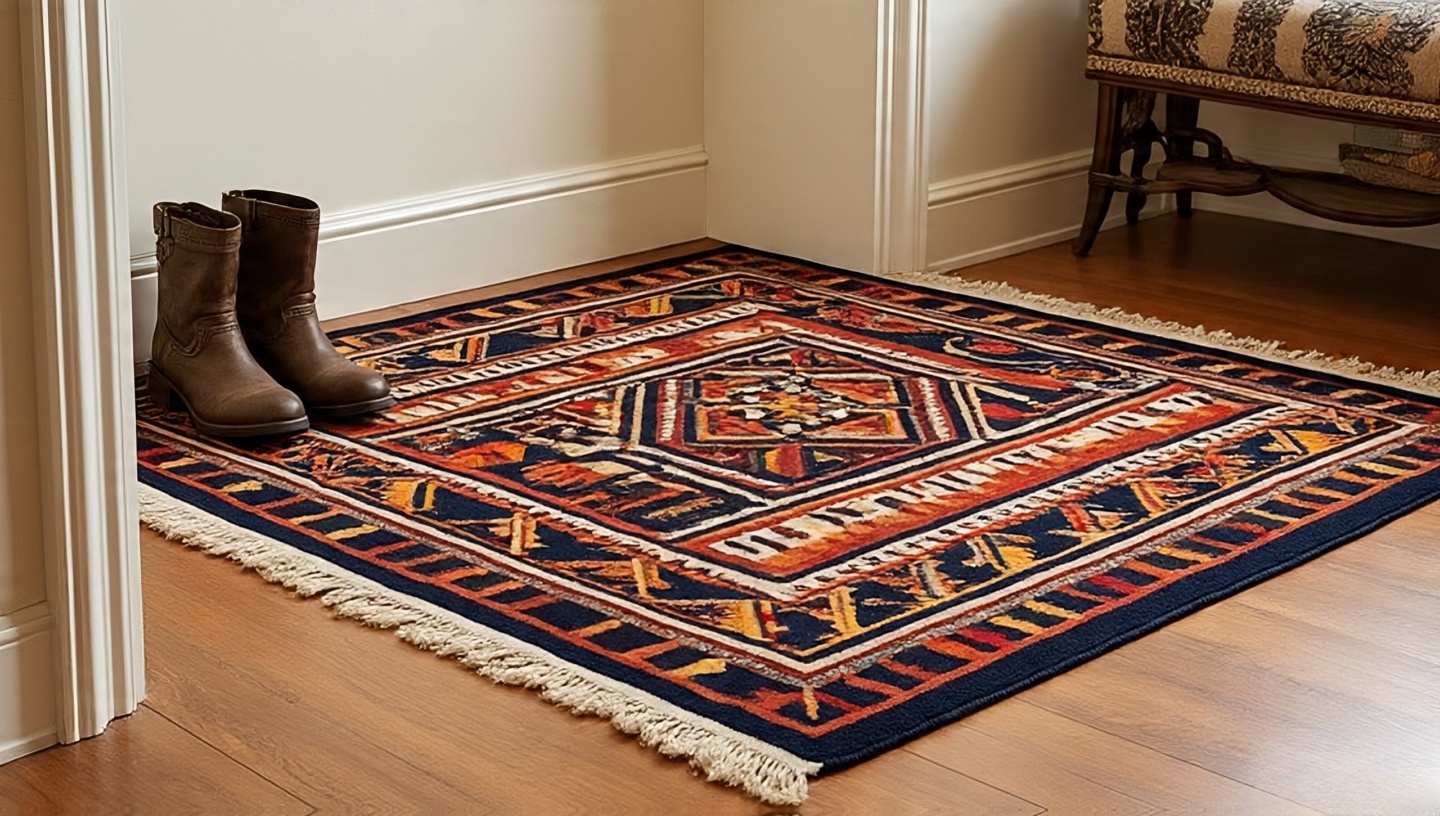 Entryway with Southwestern welcome rug