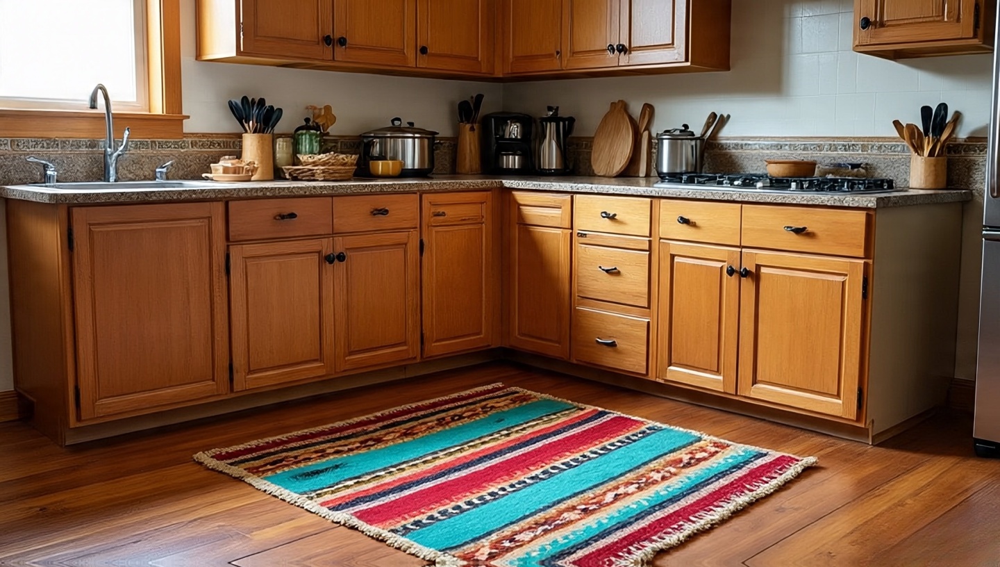 Kitchen with Southwestern accent rug