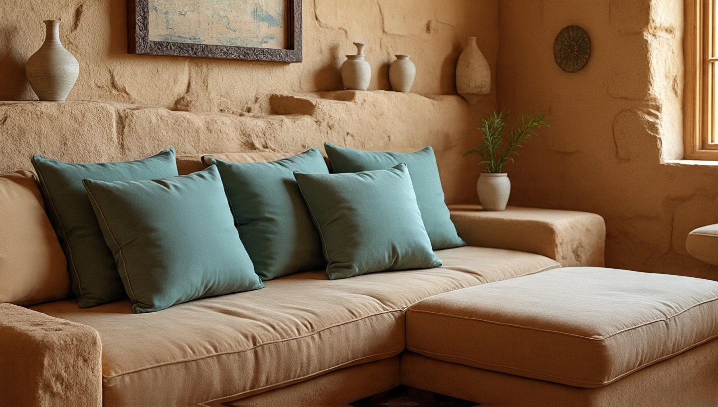 Sandstone with Muted Aqua Southwestern Living Room
