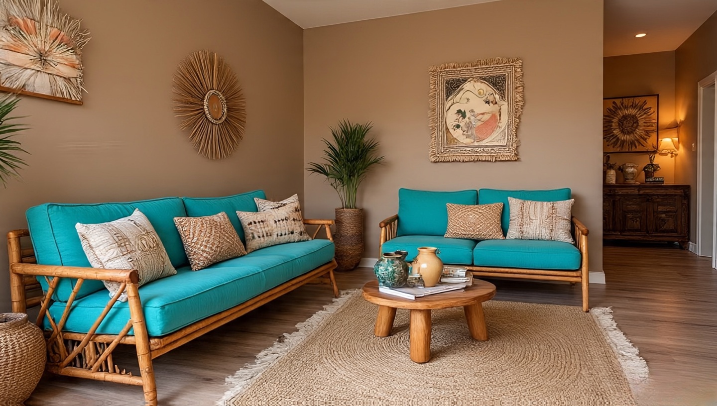 Taupe with Burnt Sienna Southwestern Living Room