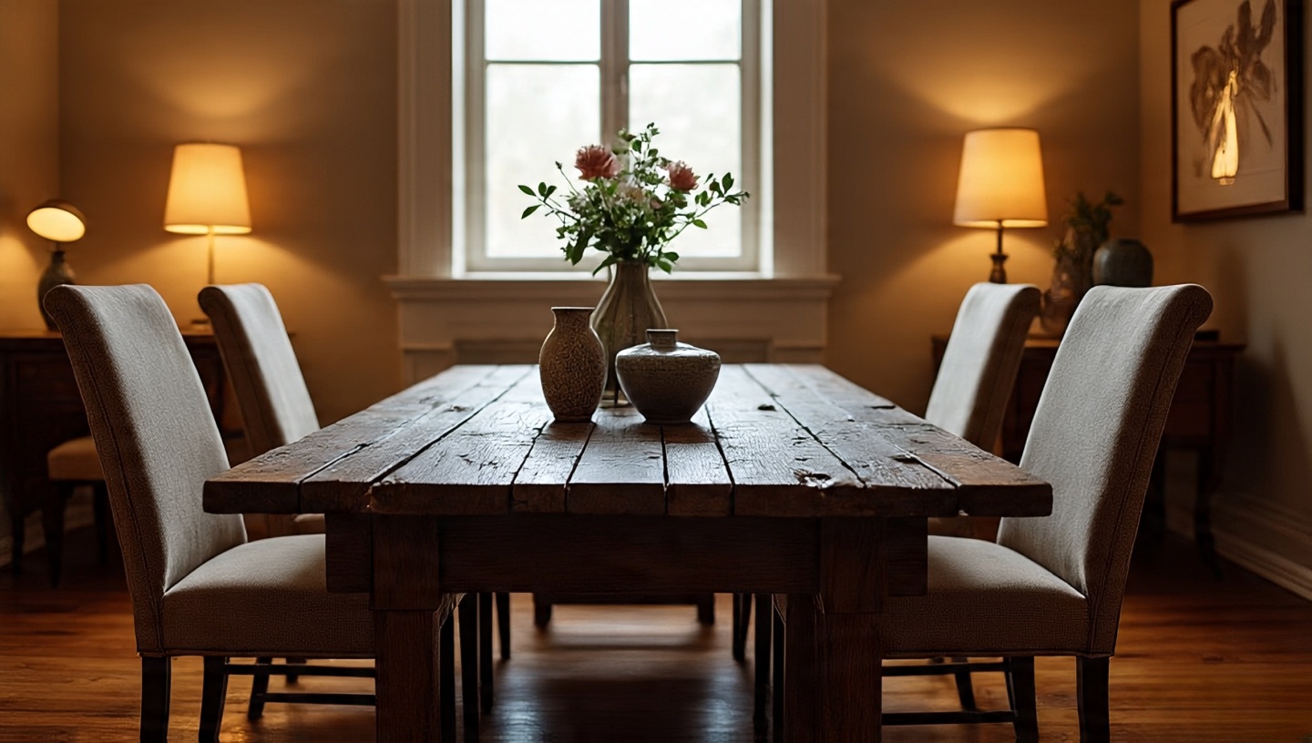 Statement reclaimed barnwood dining table as the focal point of a rustic room