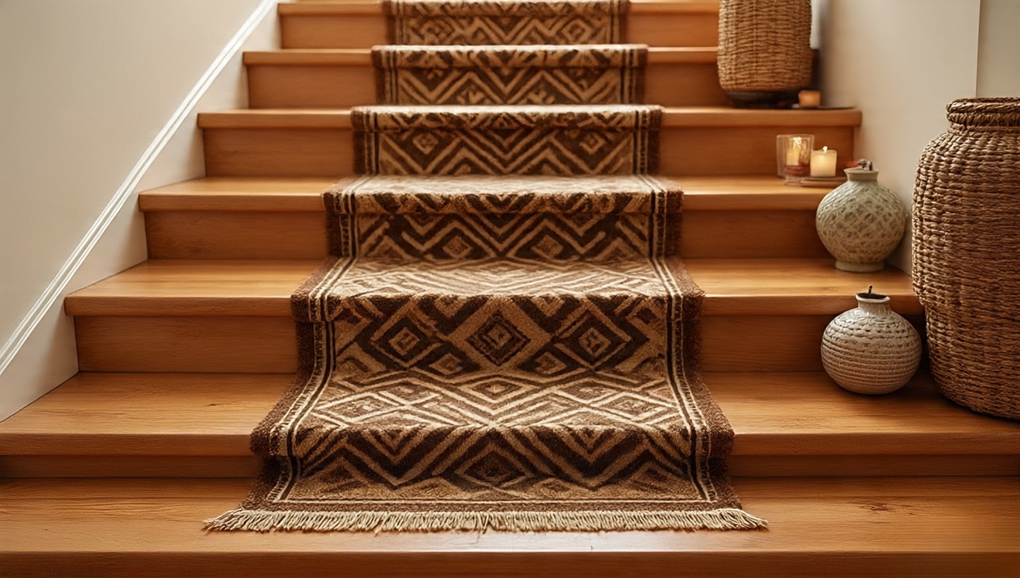 Staircase with Southwestern runner rug