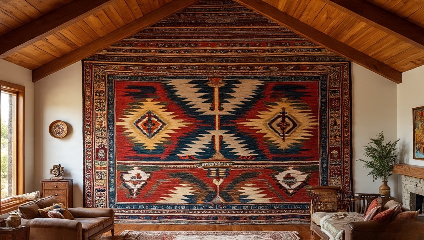 Wall-hung Southwestern rug as art piece