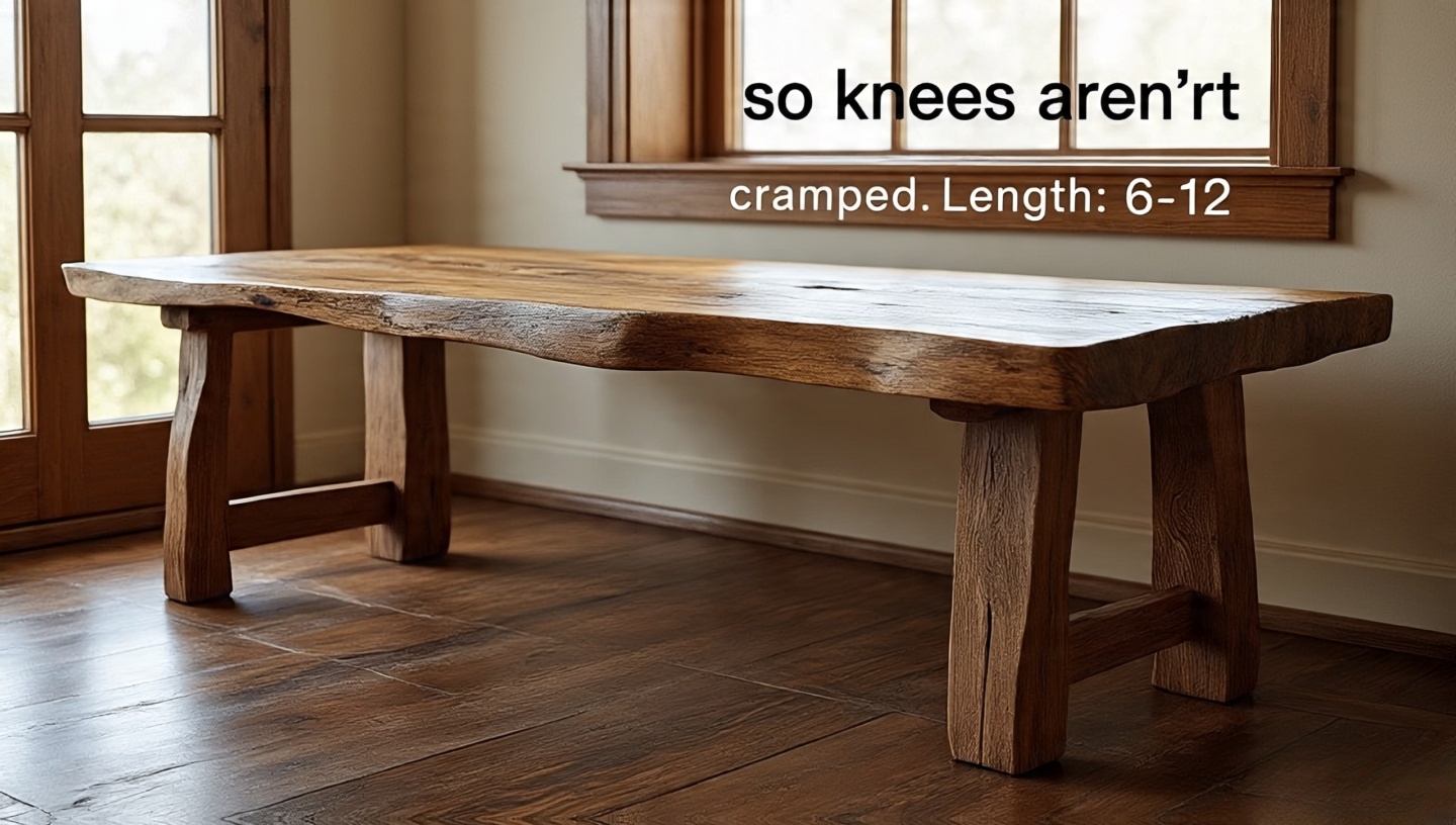 Rustic slab-top dining bench with pegged joinery under a Southwestern dining table